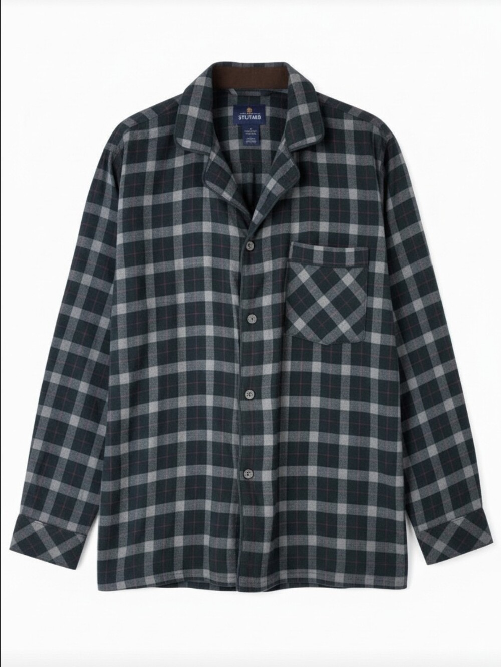 Stafford Men's Large Green Plaid Flannel Sleep Shirt Pajama Top 100% Cotton